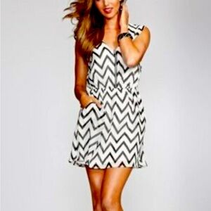 Guess Black and White Chevron Mini Dress